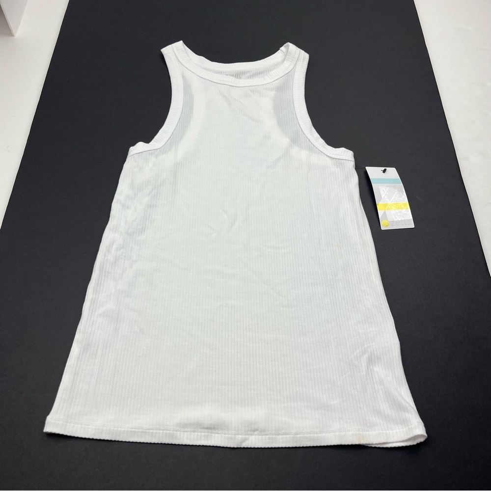 Zella White Ribbed Tank Top Womens Size XS Extra Small Athletic Layer NEW *FLAW - Picture 1 of 13